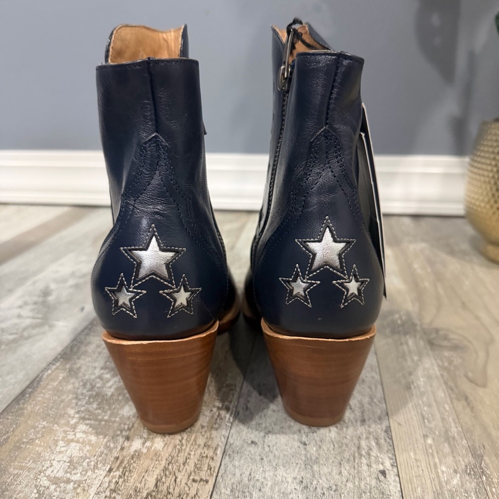 Lucchese Women's Blue Star Ankle Boots - NY Cow Zip Booties Lil Stars - Stardust - Picture 7 of 13